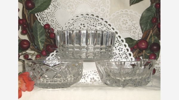Set of Three Unique-Pattern Crystal Serving Bowls