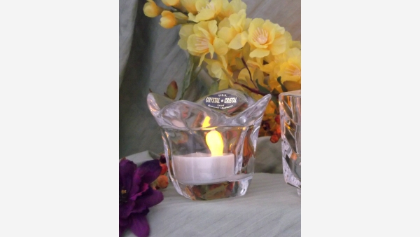 Pair Smooth Crystal "Tulip"-shaped Votive Holders