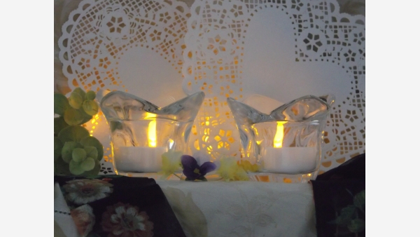 Pair Smooth Crystal "Tulip"-shaped Votive Holders