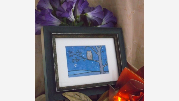home-treasures.com - Original Watercolor - Owl and Moon - Free Shipping!