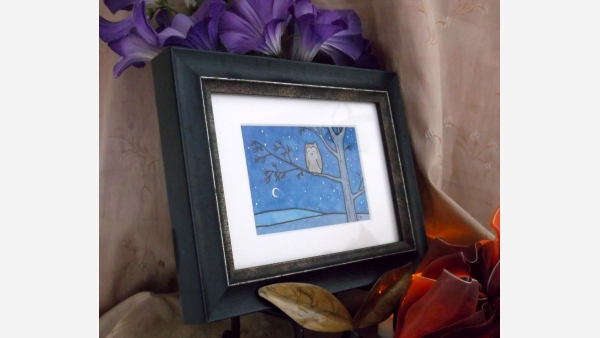 home-treasures.com - Original Watercolor - Owl and Moon - Free Shipping!
