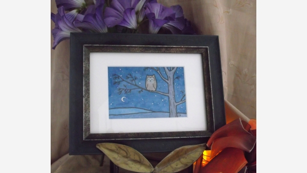 home-treasures.com - Original Watercolor - Owl and Moon - Free Shipping!