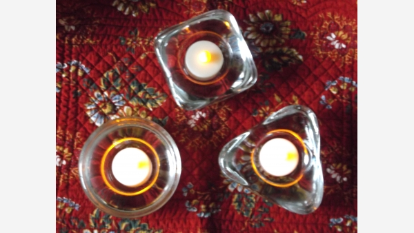 Set of Three Glass Votive-holders - Triangle, Square, Round