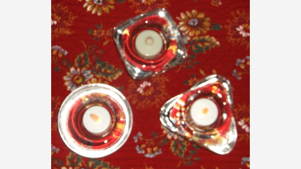 Set of Three Glass Votive-holders - Triangle, Square, Round