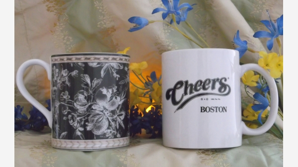 Pair Gift-Quality Coffee Mugs - Rich Paisley and "Cheers" - Free Shipping!