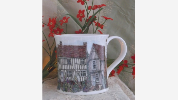 Pair British Coffee Mugs - Cottage Scenes - Free Shipping!