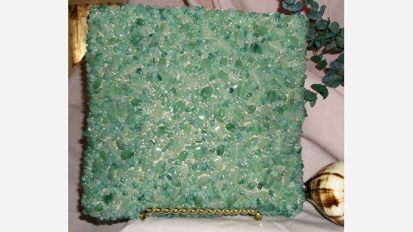 Beaded Linen Clutch - Jade-like Beads