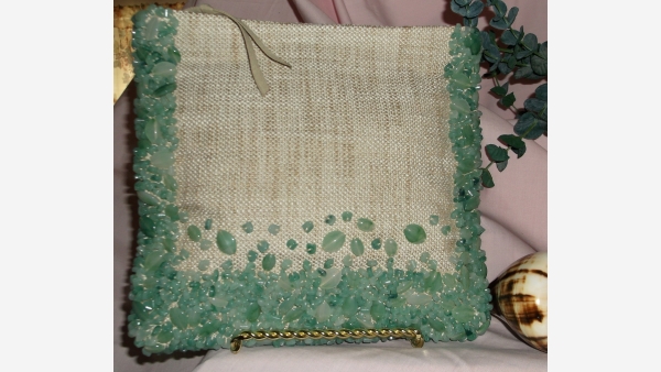 Beaded Linen Clutch - Jade-like Beads