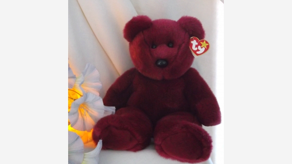 Teddy the Beanie Baby Stuffed Bear - Rare Cranberry Color - Free Shipping!