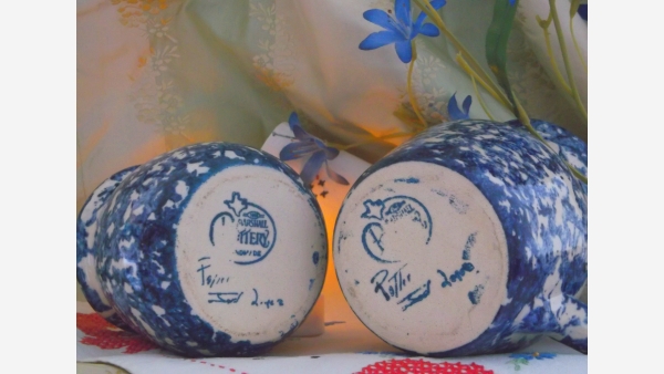 Indigo-blue Spongeware Glazed Sugar & Creamer - Free Shipping!