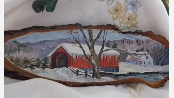 Rustic Folk-Art Painted Vermont Wood-Slice