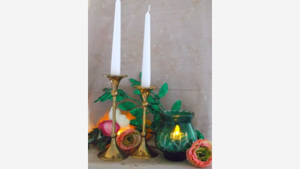 home-treasures.com - Czech Glass Votive and Brass Candlesticks