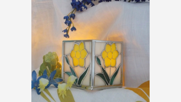 Stained-Glass Yellow-Flower Votive Holder - Free Shipping!
