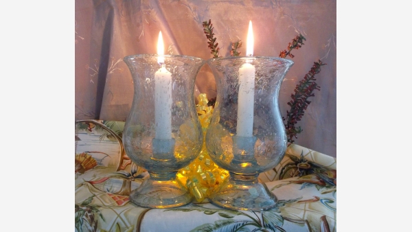 home-treasures.com - Pair Glass Hurricane Lamps - Free Shipping!