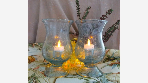 home-treasures.com - Pair Glass Hurricane Lamps - Free Shipping!