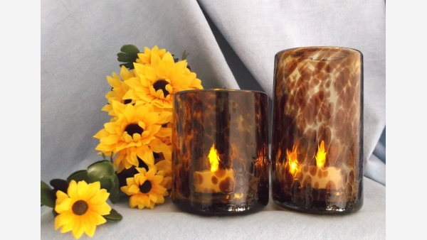 Mid-Cent. Tortoise-Shell Glass Tumblers - Hefty and Elegant! - Free Shipping!