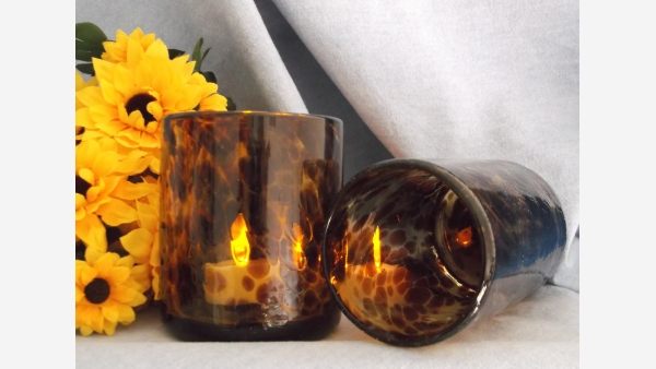 Mid-Cent. Tortoise-Shell Glass Tumblers - Hefty and Elegant! - Free Shipping!