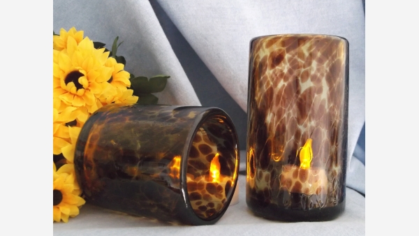 Mid-Cent. Tortoise-Shell Glass Tumblers - Hefty and Elegant! - Free Shipping!