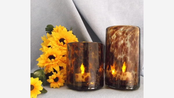 Mid-Cent. Tortoise-Shell Glass Tumblers - Hefty and Elegant! - Free Shipping!