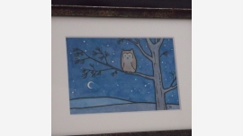 home-treasures.com - Original Watercolor - Owl and Moon - Free Shipping!