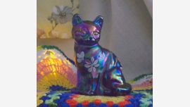 home-treasures.com Fenton Cobalt-blue Glass Cat Figurine Fenton "Sitting Pretty Cat" Glass Figurine - Hand-painted