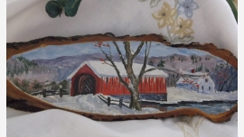 home-treasures.com Vermont Folk-Art Wood Slice Painting Rustic Folk-Art Painted Vermont Wood-Slice