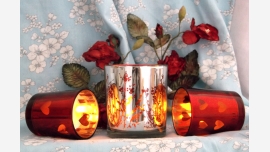 home-treasures.com - Set of 3 Votives - Ruby and Silver Reflective