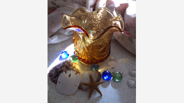 Amber-Glass Sugar Bowl - "Cherry Wreath" Pattern - Free Shipping!