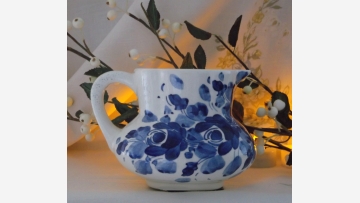 Cottage Pitcher -- Delft-Blue Floral Design -- Free Shipping!