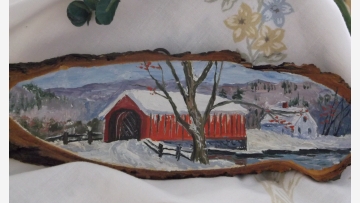 Rare 1955 Wood-Slice Painting -- Adirondack Folk Art -- Free Shipping!